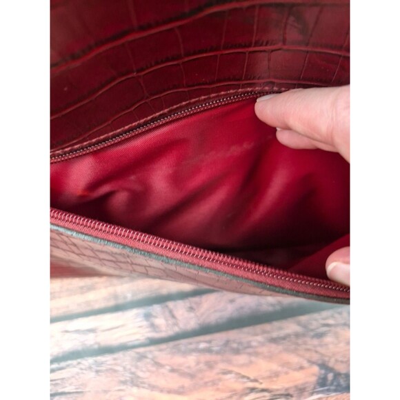 Bueno Burgundy Croc Embossed Faux Leather Large Weekender Tote Purse Attache VTG - Picture 6 of 16